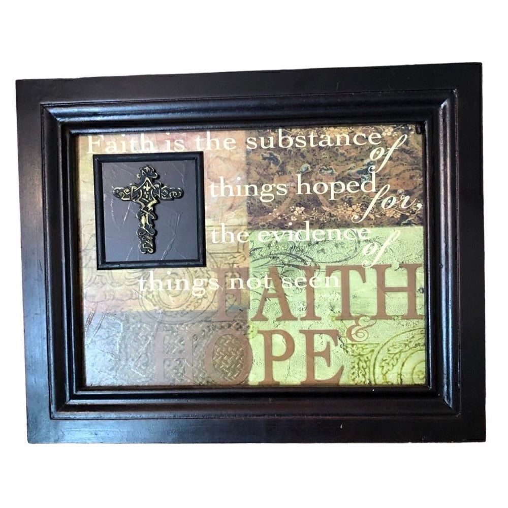 Framed Christian art with cross detailing